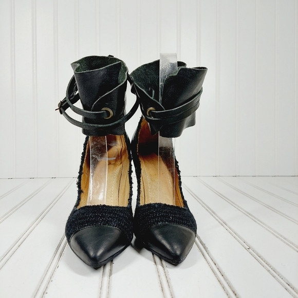 Isabel Marant Black Leather Ankle Wide Buckle Strap Pointy Toe High Heels D756 - Picture 3 of 13